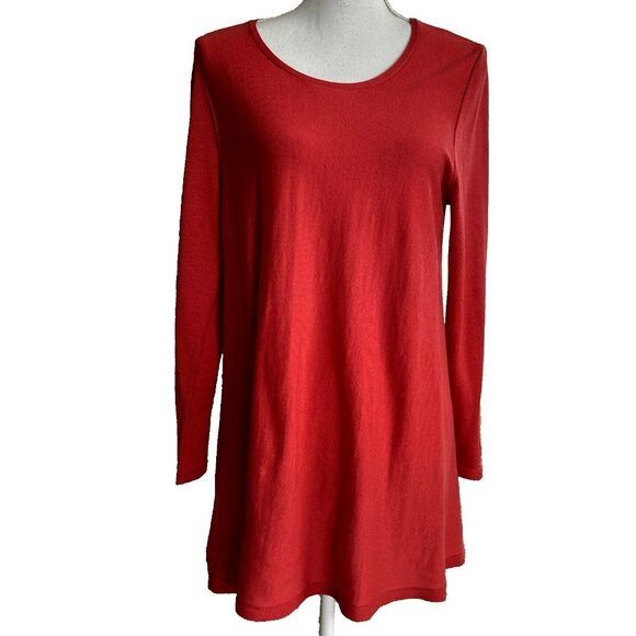 J.Jill Womens Silk Blend Tunic Top Size Medium Red Boat Neck - Picture 2 of 9